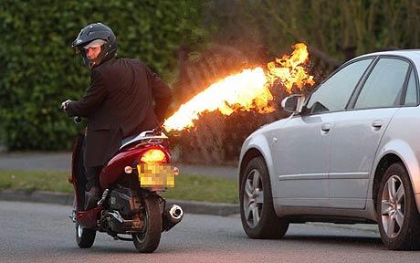 Colin Furze on his Flame Throwing Scooter Photo:REX